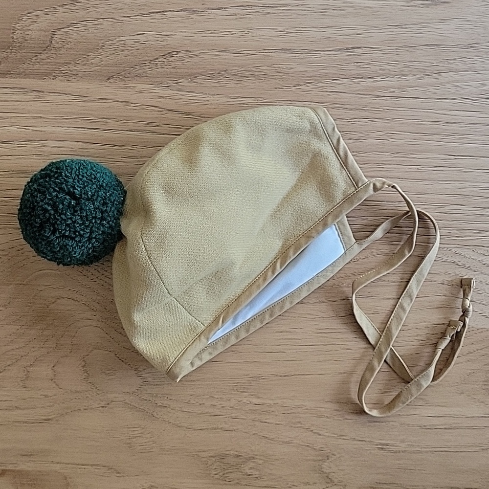 Briar Baby Bonnet with Emerald Green Pom-Pom